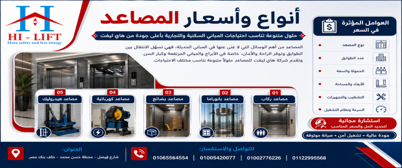  أنواع وأسعار المصاعد 2025