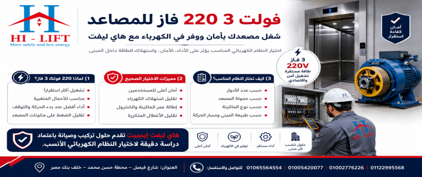 فولت 3 220 فاز للمصاعد | شغل مصعدك بأمان ووفر في الكهرباء مع هاي ليفت