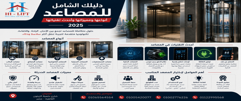 دليلك الشامل للمصاعد انواعها ومميزاتها وأحدث تقنياتها 2025